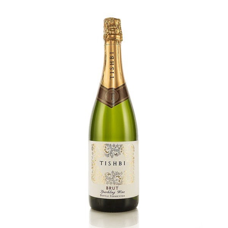 Tishbi Brut sparkling wine bottle with its authentic label